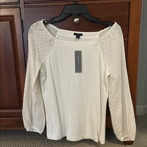 White Eyelet Long Sleeve Top